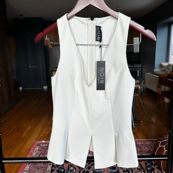 NOIR by Sachin + Babi Ivory Plunging Neckline Peplum Top, Size Small - Picture 1 of 2